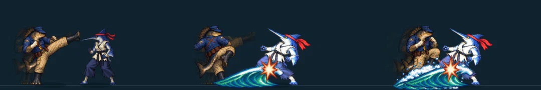 Three frames of PATROLLIE, from the game's move list