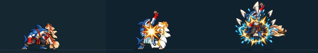 Three frames of HAAI FIVE, from the game's move list