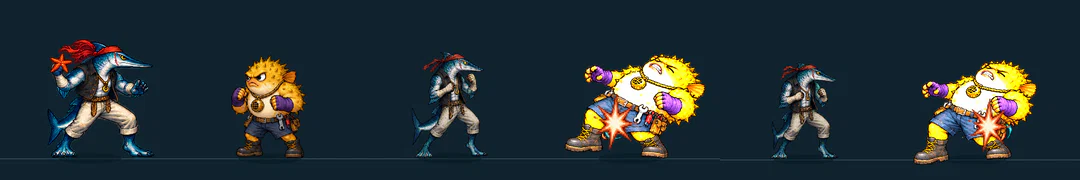 Three frames of SEESTER, from the game's move list
